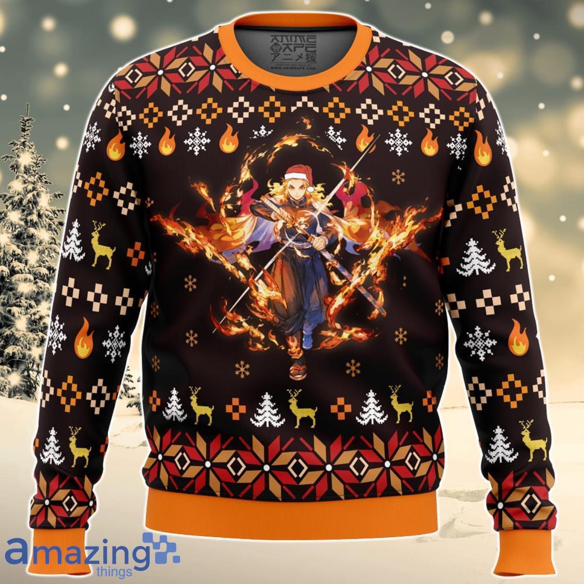 Fire Rengoku Demon Slayer Christmas Sweater For Men And Women Product Photo 1