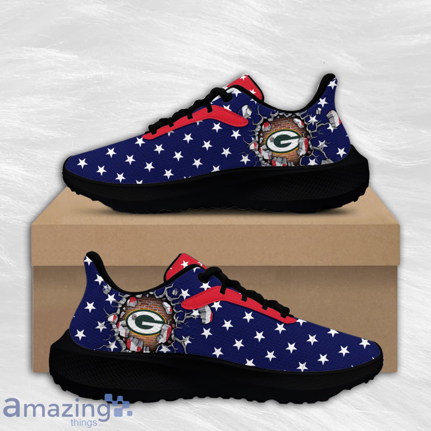 Green Bay Packers American Flag Air Mesh Running Shoes Ideal Gift For Sport Fans image Green Bay Packers American Flag Air Mesh Running Shoes Ideal Gift For Sport Fans Product Photo 2
