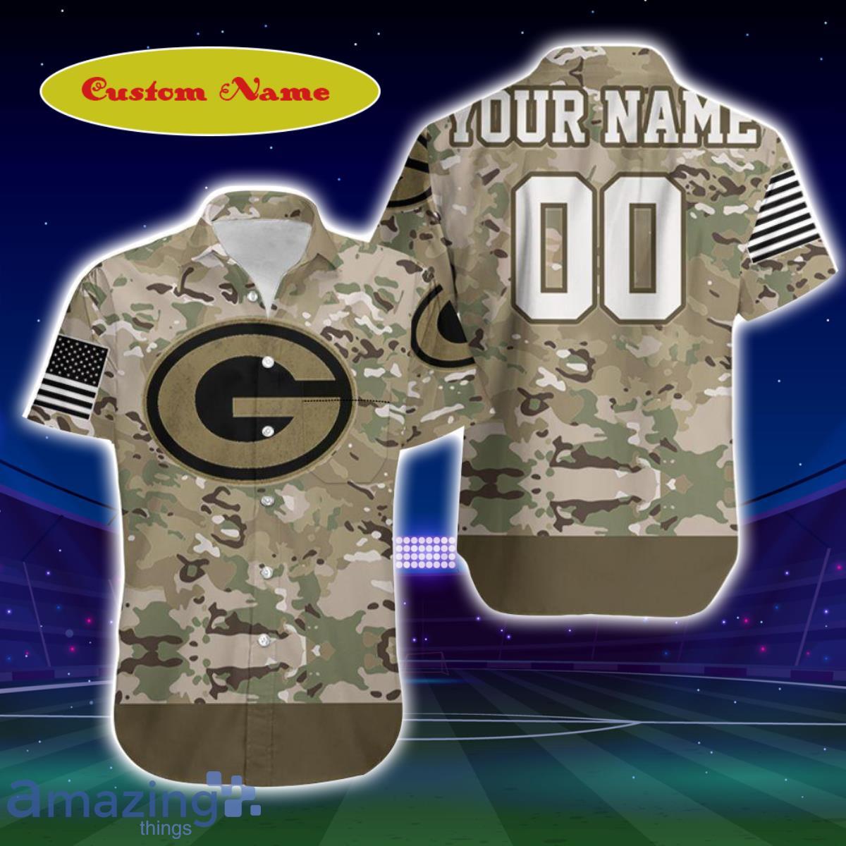 Green Bay Packers Camouflage Veteran 3D Custom Name Hawaiian Shirt