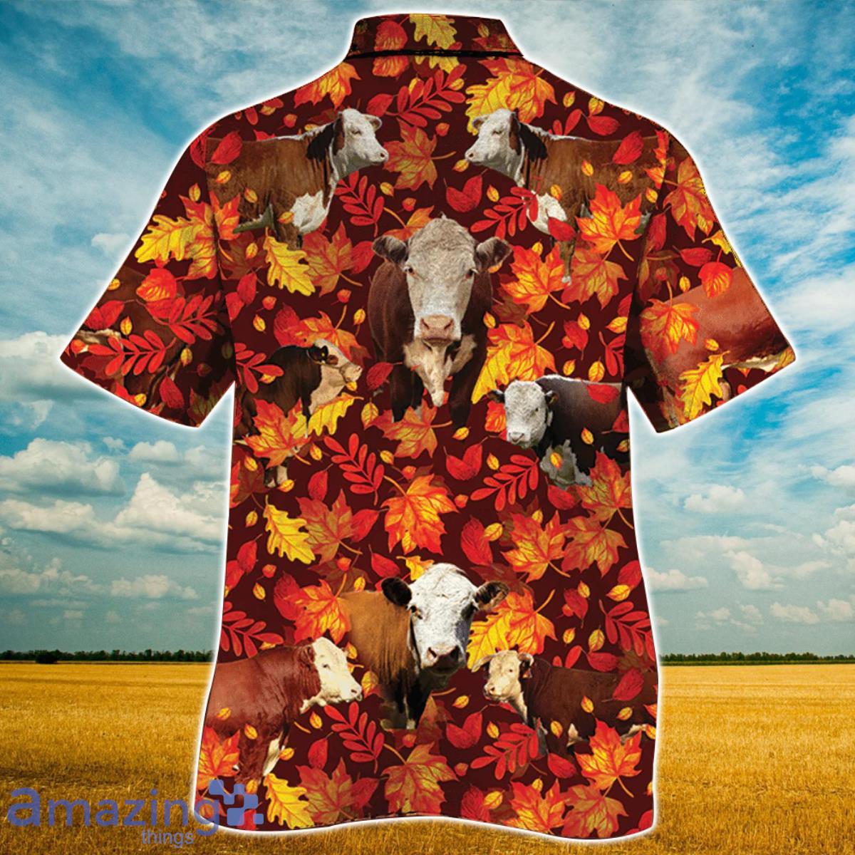 Herefold Cattle Autumn Leaves Hawaiian Shirt Aloha Shirt For Men Women image Herefold Cattle Autumn Leaves Hawaiian Shirt Aloha Shirt For Men Women Product Photo 2