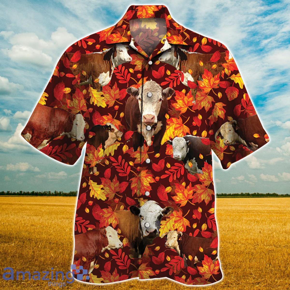 Herefold Cattle Autumn Leaves Hawaiian Shirt Aloha Shirt For Men Women Product Photo 1 Herefold Cattle Autumn Leaves Hawaiian Shirt Aloha Shirt For Men Women Product Photo 1