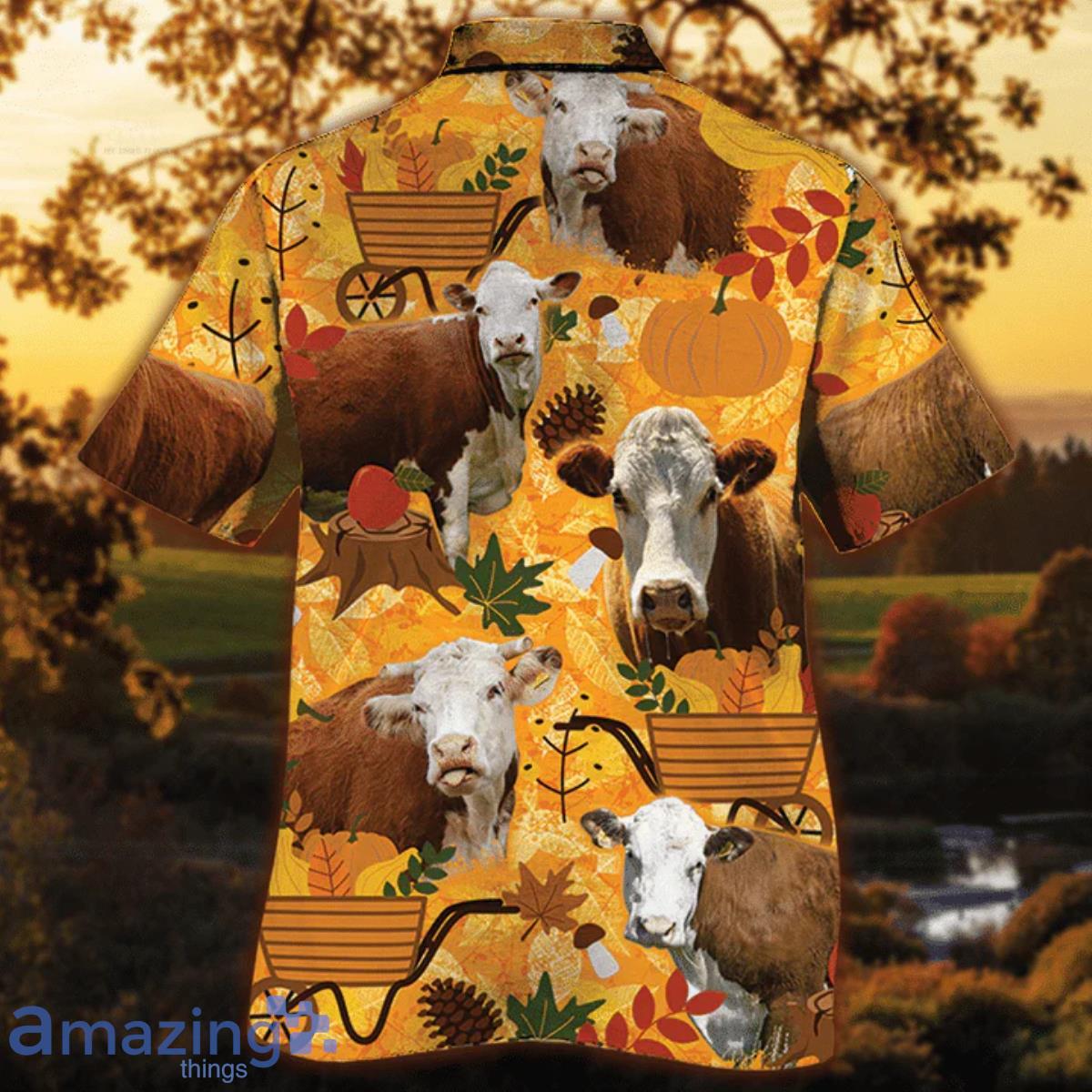 Hereford Cattle Lovers Orange Nature Autumn Hawaiian Shirt For Men Women image Hereford Cattle Lovers Orange Nature Autumn Hawaiian Shirt For Men Women Product Photo 2