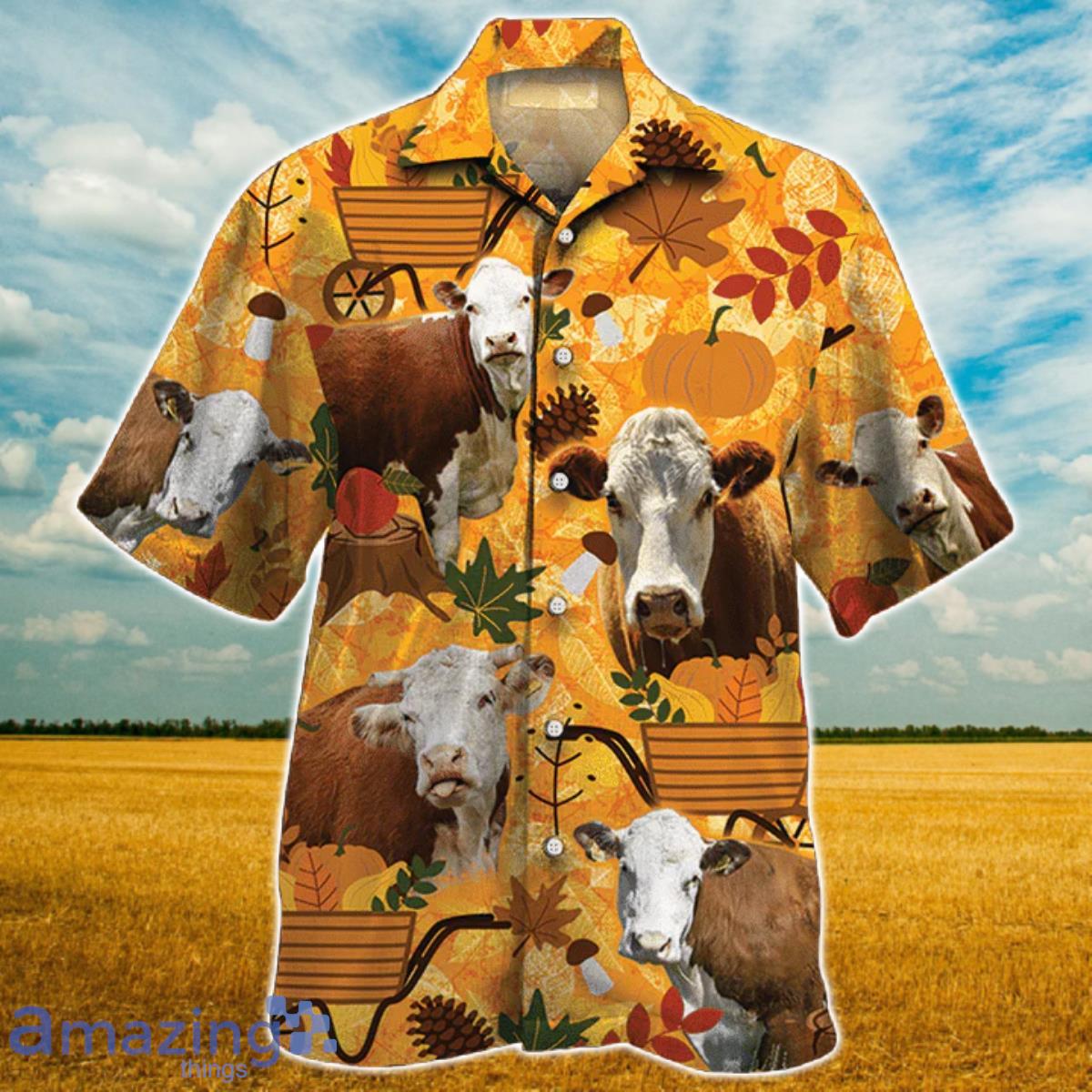 Hereford Cattle Lovers Orange Nature Autumn Hawaiian Shirt For Men Women Product Photo 1 Hereford Cattle Lovers Orange Nature Autumn Hawaiian Shirt For Men Women Product Photo 1