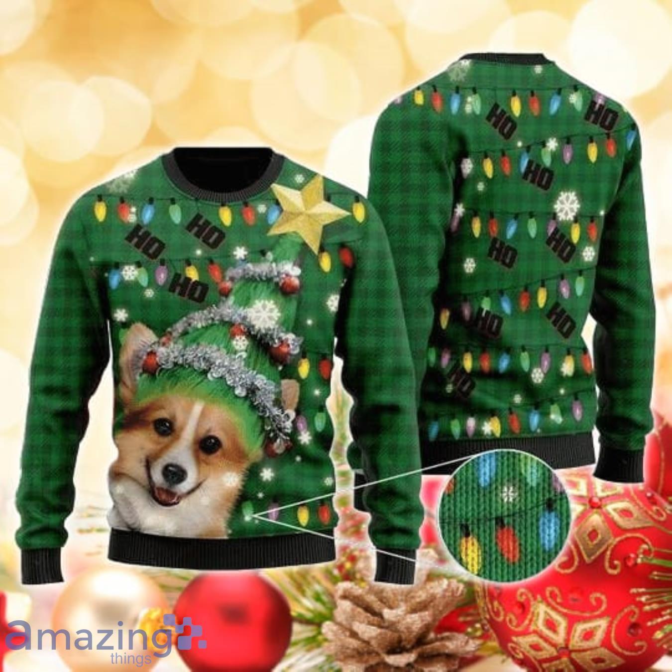 Ho Ho Ho Corgi Dog Christmas Tree 3D Sweater Ugly Christmas Sweater For Men Women Product Photo 1