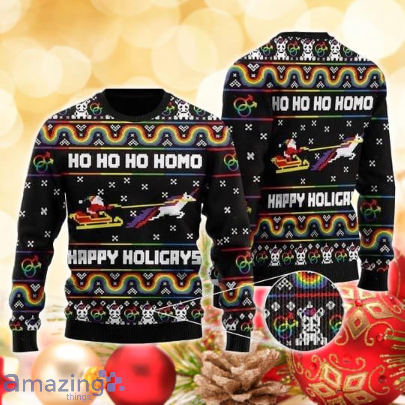 Ho Ho Ho Homo Happy Holigays 3D Sweater Ugly Christmas Sweater For Men Women Product Photo 1