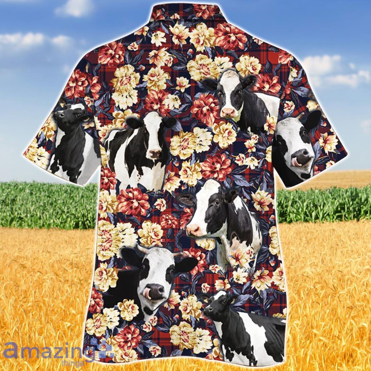 Holstein Friesian Cattle Red Plaid Pattern Hawaiian Shirt Aloha Shirt For Men Women image Holstein Friesian Cattle Red Plaid Pattern Hawaiian Shirt Aloha Shirt For Men Women Product Photo 2