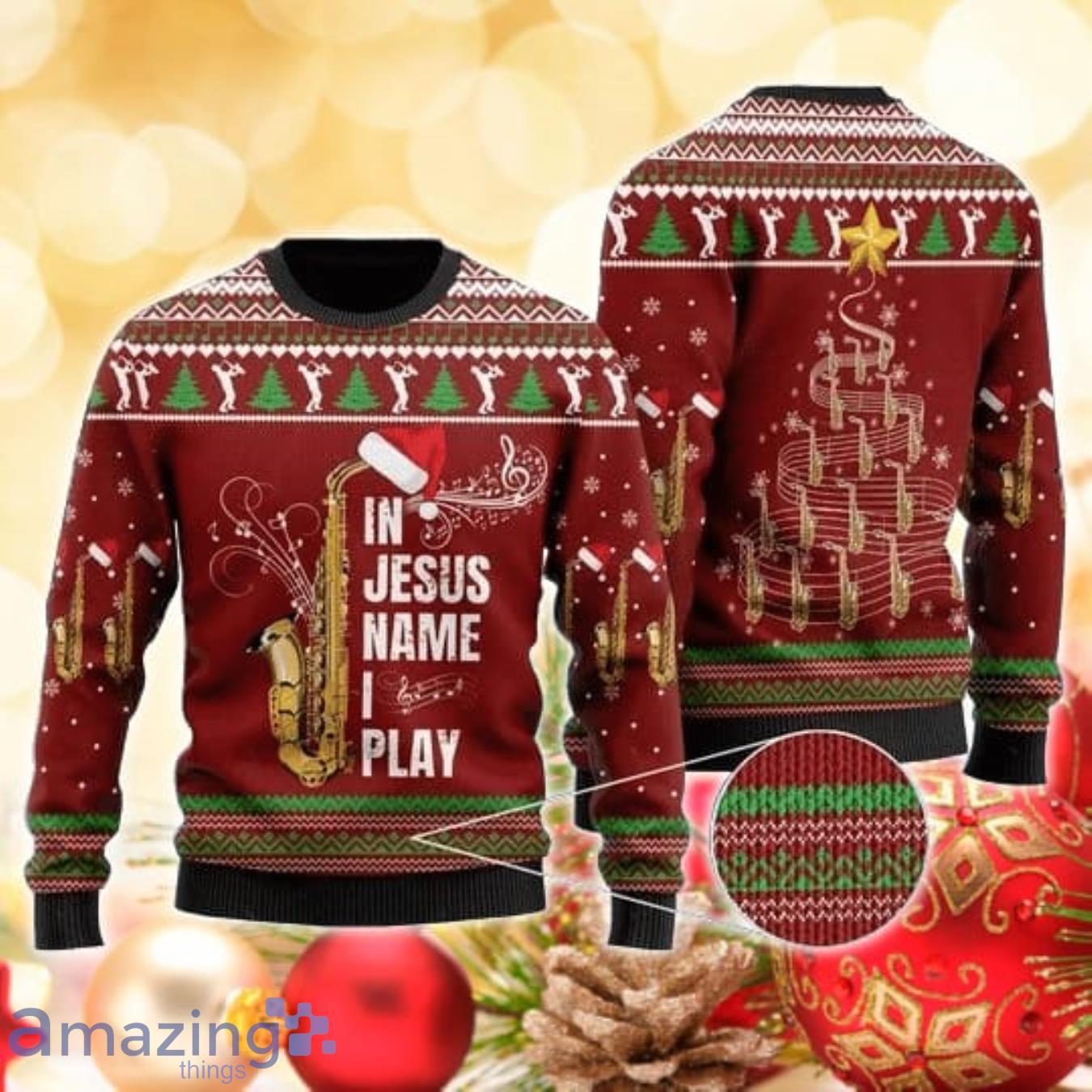 In Jesus Name I Play3D Sweater Ugly Christmas Sweater For Men Women Product Photo 1