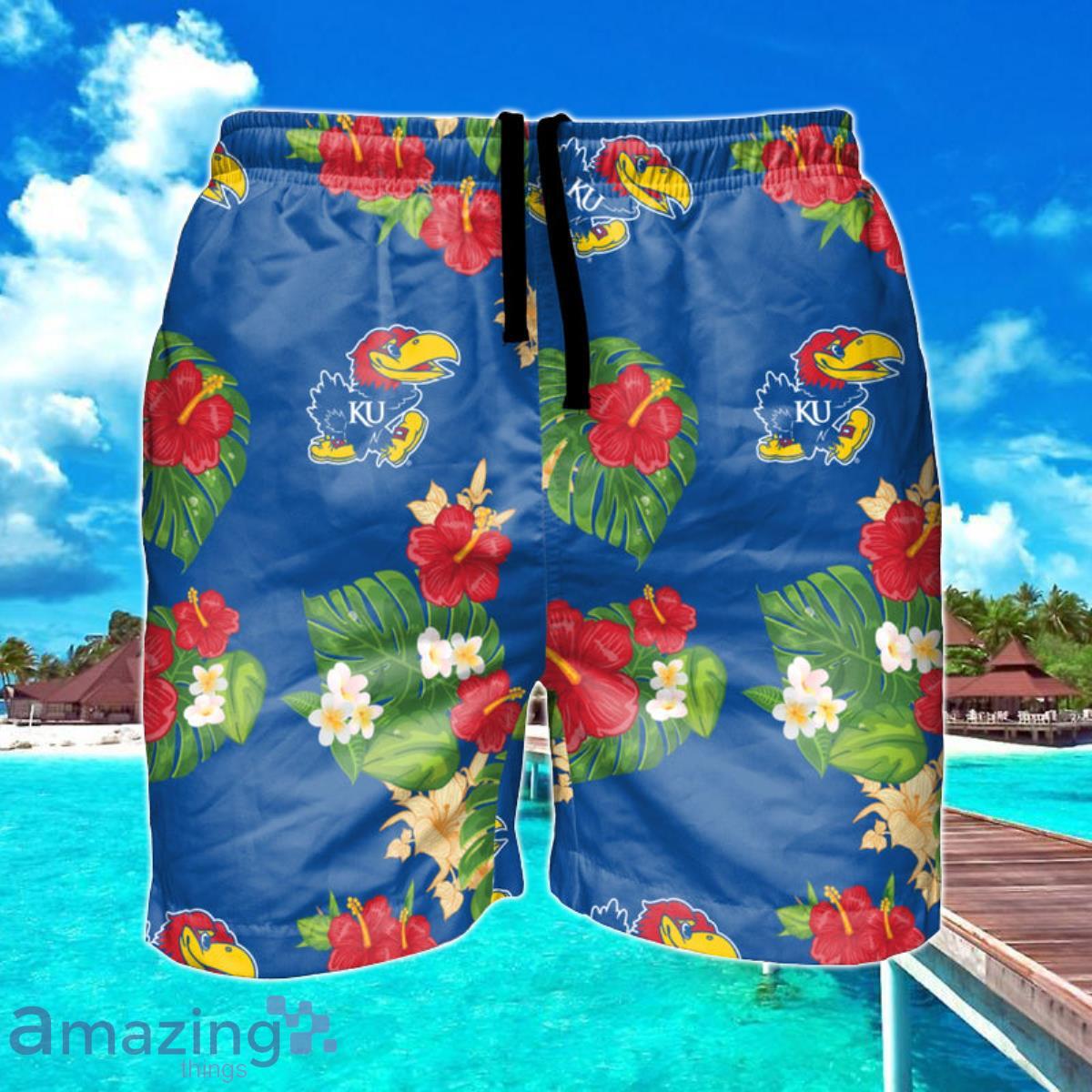 Kansas Jayhawks NCAA Floral Hawaiian Shorts For Summer Beach Product Photo 1