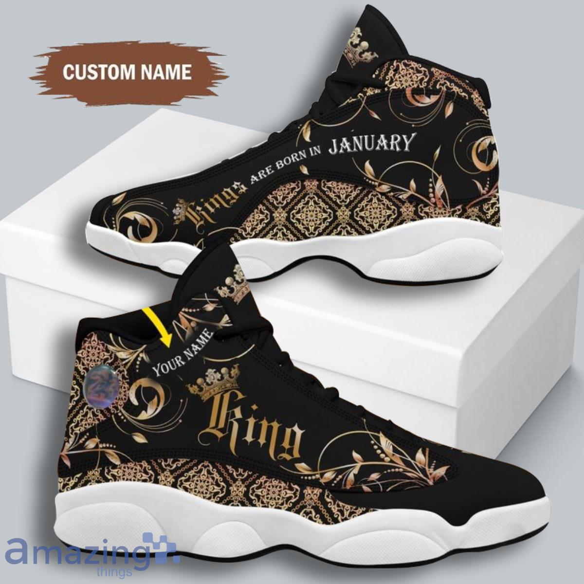 King Was Born In January In Luxury Pattern Air Jordan 13 Custom