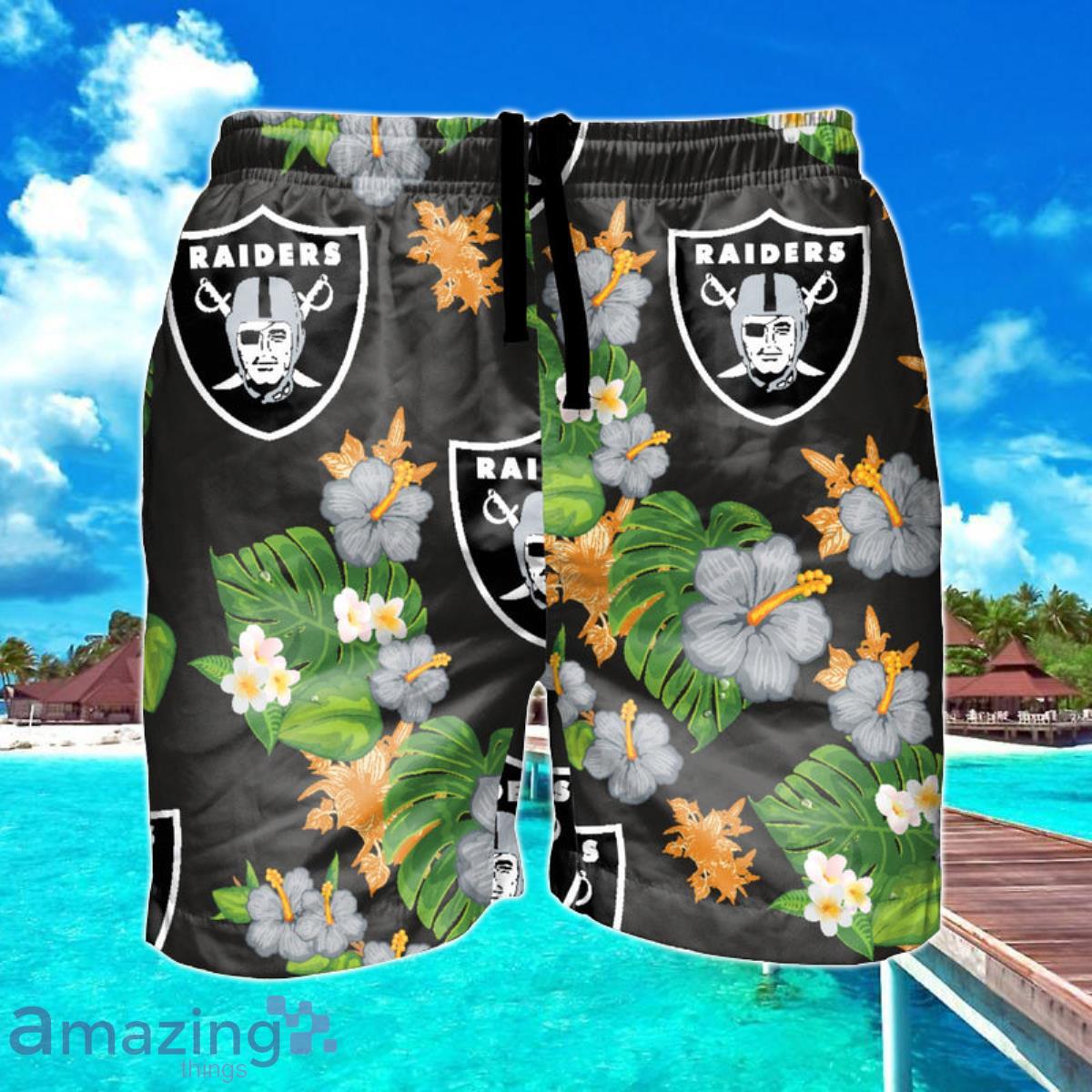 Las Vegas Raiders NFL Floral Hawaiian Shorts For Summer Beach Product Photo 1