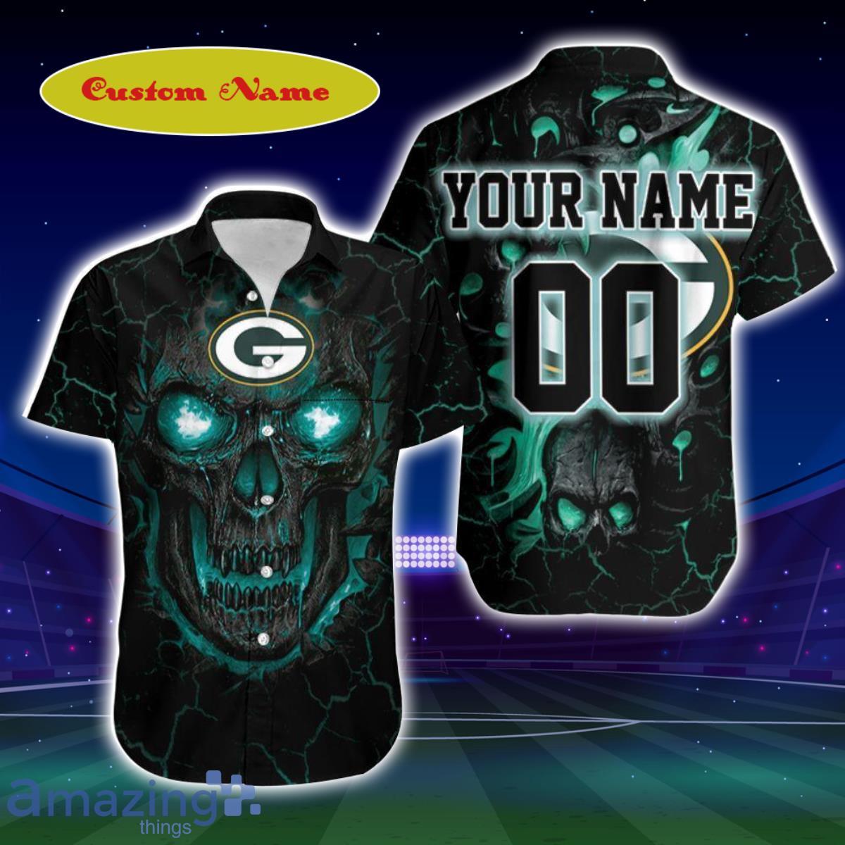 Green Bay Packers NFL Custom Name Skull Halloween Gift Hawaiian