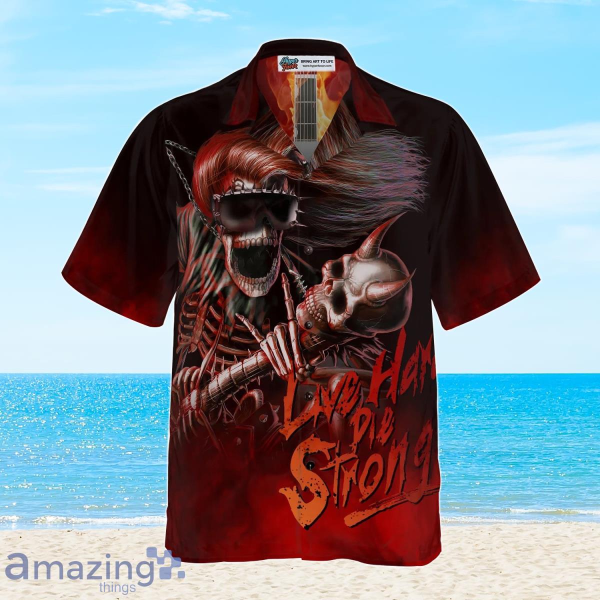 Live Hard Die Strong Burning Guitar Hawaiian Shirt Best Gift For Men And Women Product Photo 1
