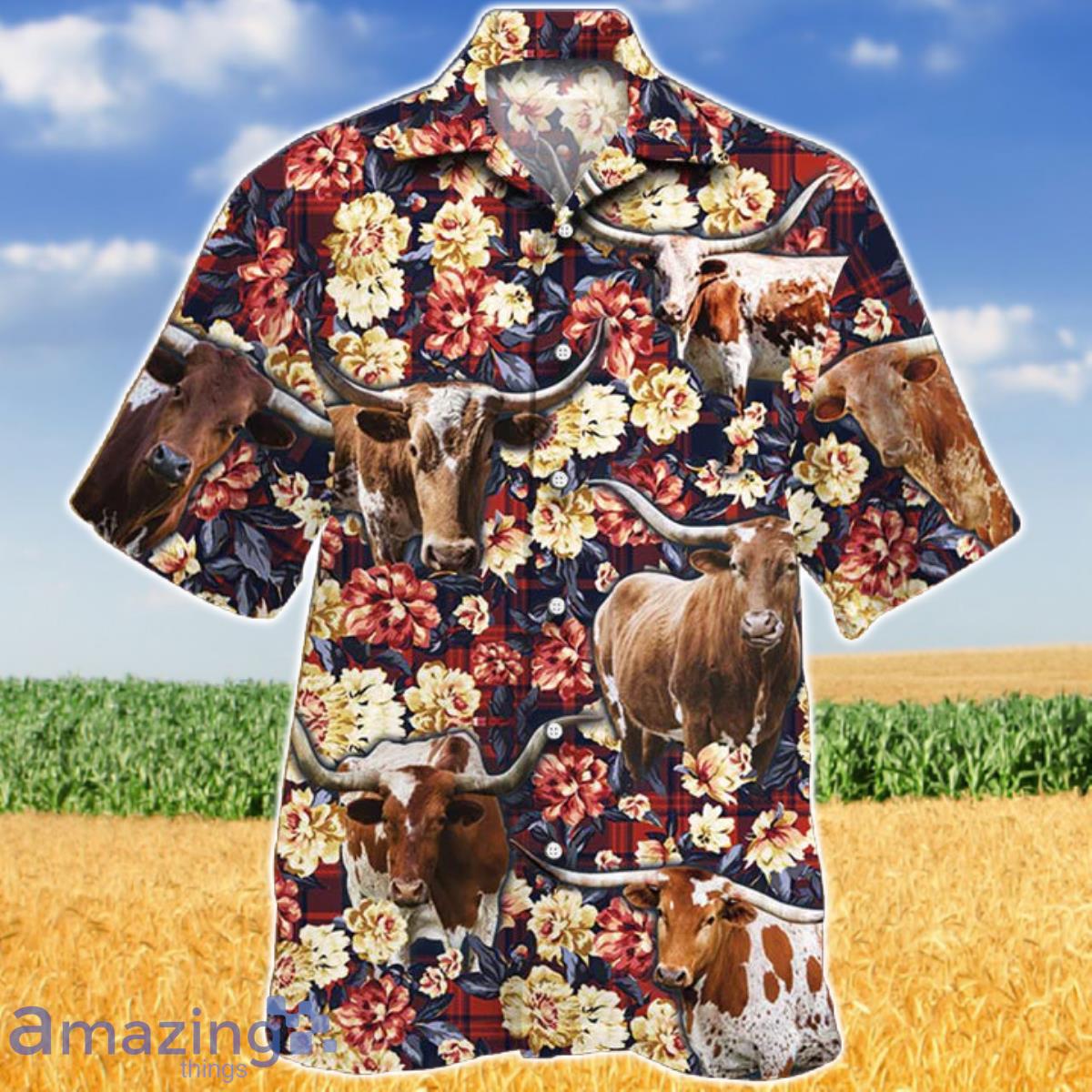 Longhorn Angus Cattle Red Plaid Pattern Hawaiian Shirt Aloha Shirt For Men Women Product Photo 1