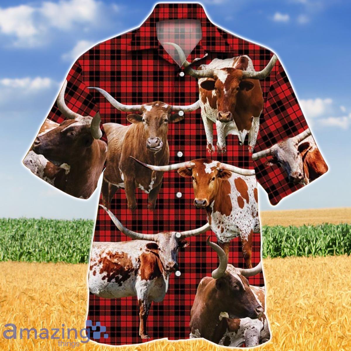 Longhorn Cattle Red Tartan Pattern Hawaiian Shirt Aloha Shirt For Men Women Product Photo 1