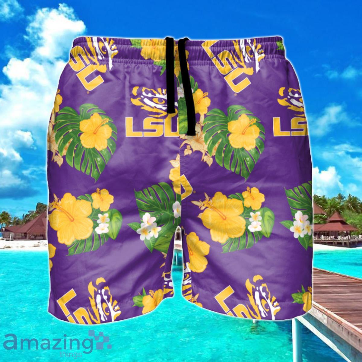 LSU Tigers NCAA Floral Hawaiian Shorts For Summer Beach Product Photo 1
