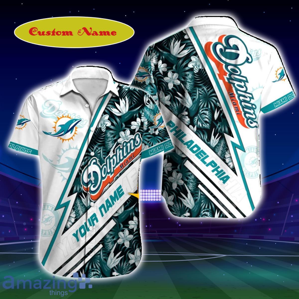 Custom Name Miami Dolphins Hawaiian Shirt NFL Football Button Up