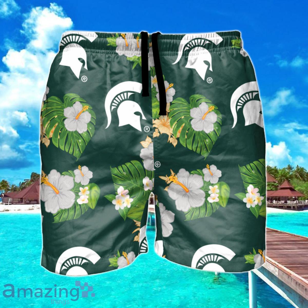Michigan State Spartans NCAA Floral Hawaiian Shorts For Summer Beach Product Photo 1 Michigan State Spartans NCAA Floral Hawaiian Shorts For Summer Beach Product Photo 1
