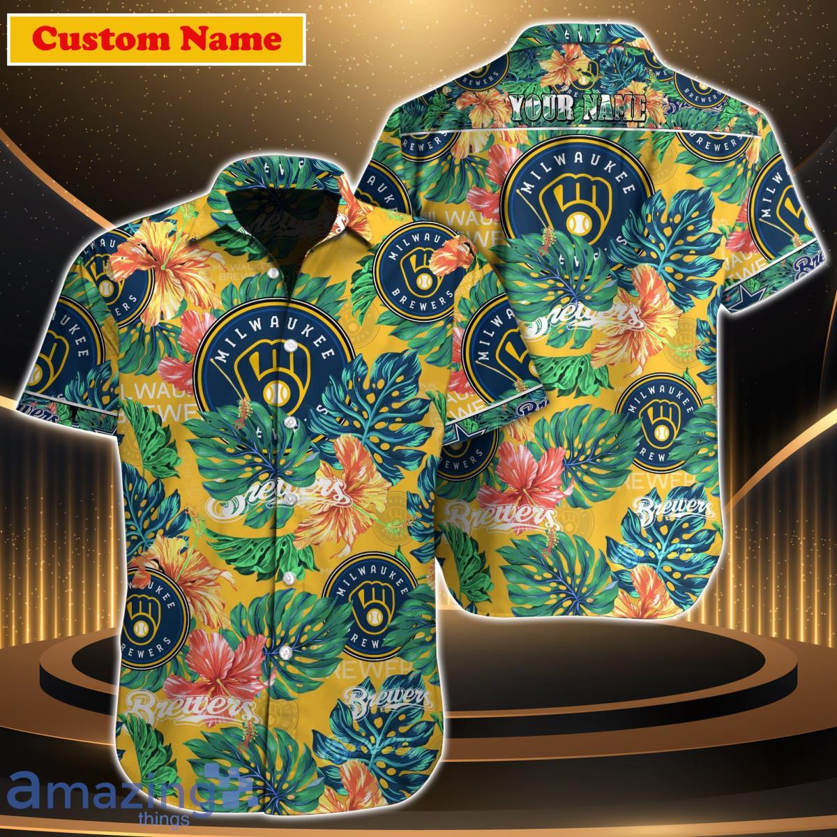 Custom Name Milwaukee Brewers MLB Button Up Hawaiian Shirt For