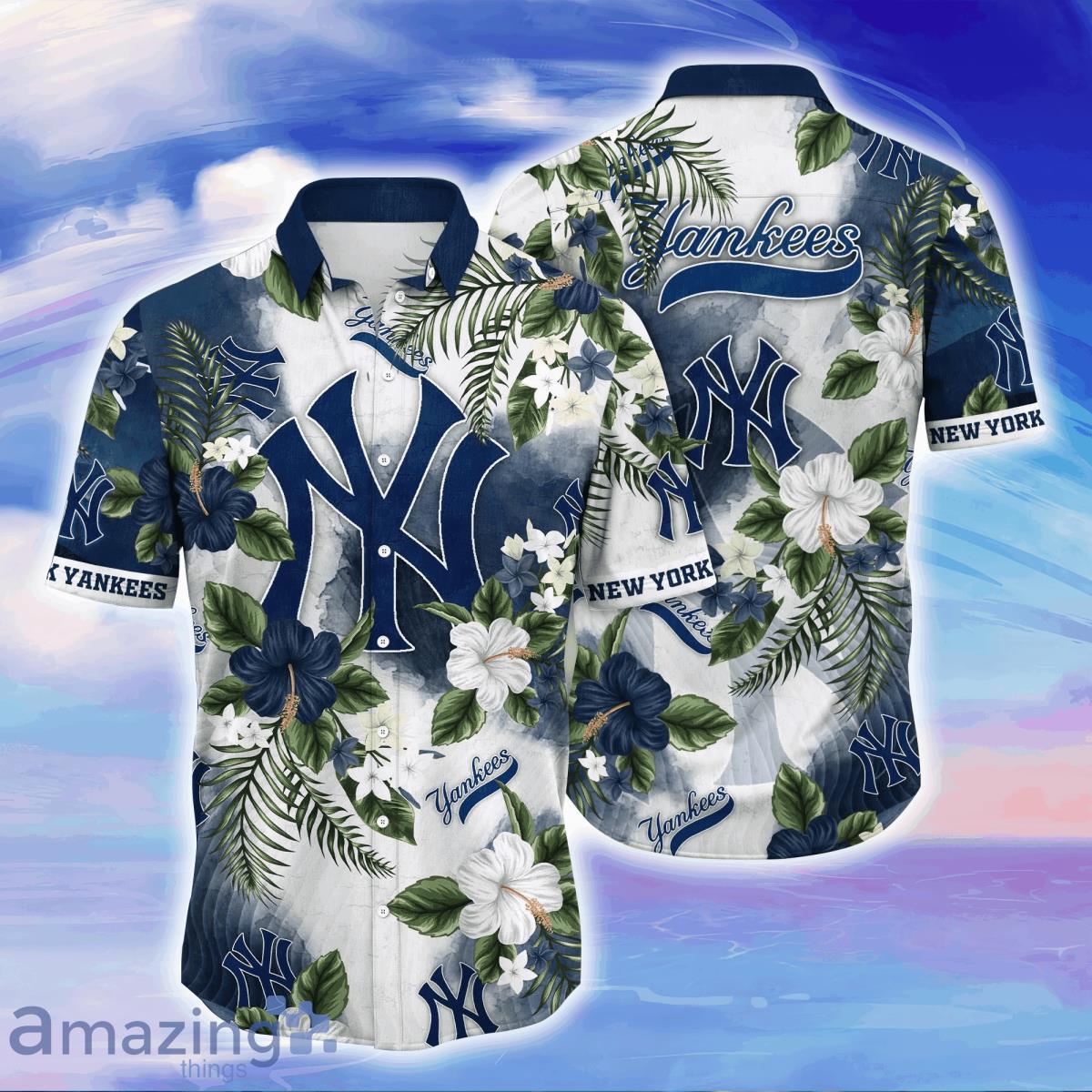 MLB New York Yankees White Blue Logo Hawaiian Shirt For Men And