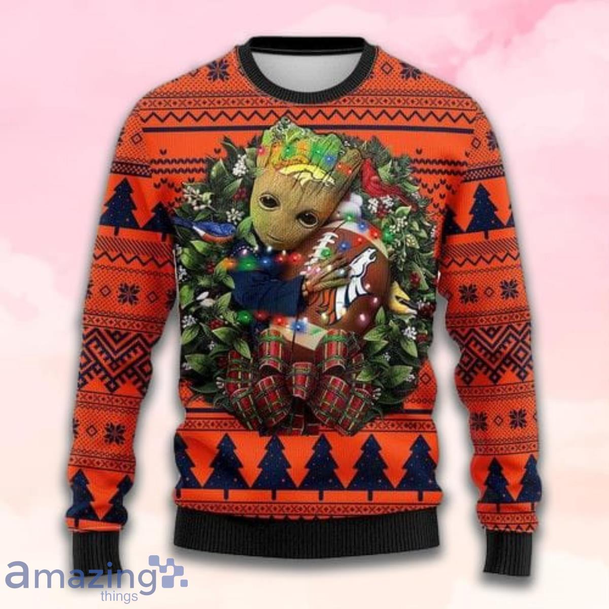 Nfl Denver Brocos Groot Hug Christmas Ugly Sweater Product Photo 1