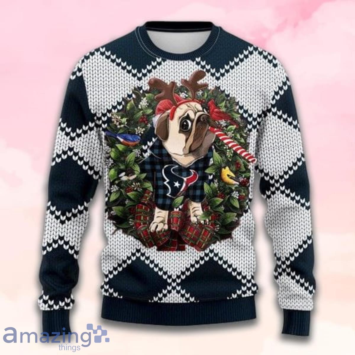 Nfl Houston Texans Pug Dog Christmas Ugly Sweater Product Photo 1 Nfl Houston Texans Pug Dog Christmas Ugly Sweater Product Photo 1