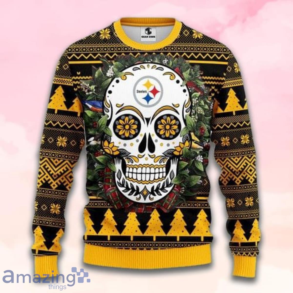 Nfl Pittsburgh Steelers Skull Flower Christmas Ugly Sweater