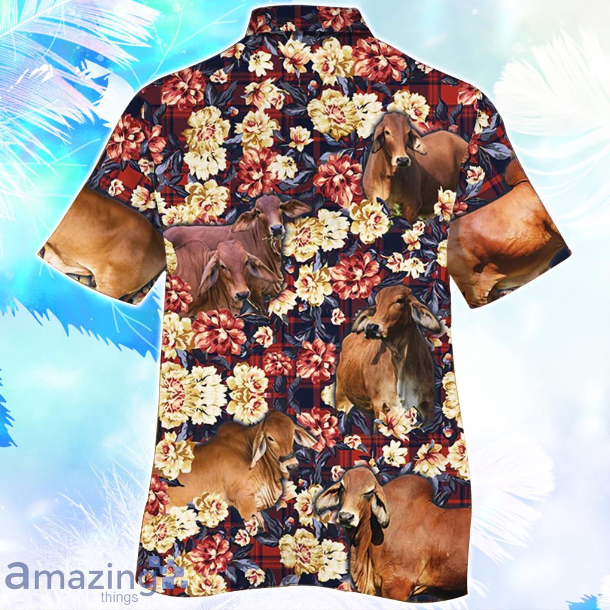 Red Brahman Cattle Red Plaid Pattern Hawaiian Shirt For Men Women image Red Brahman Cattle Red Plaid Pattern Hawaiian Shirt For Men Women Product Photo 2