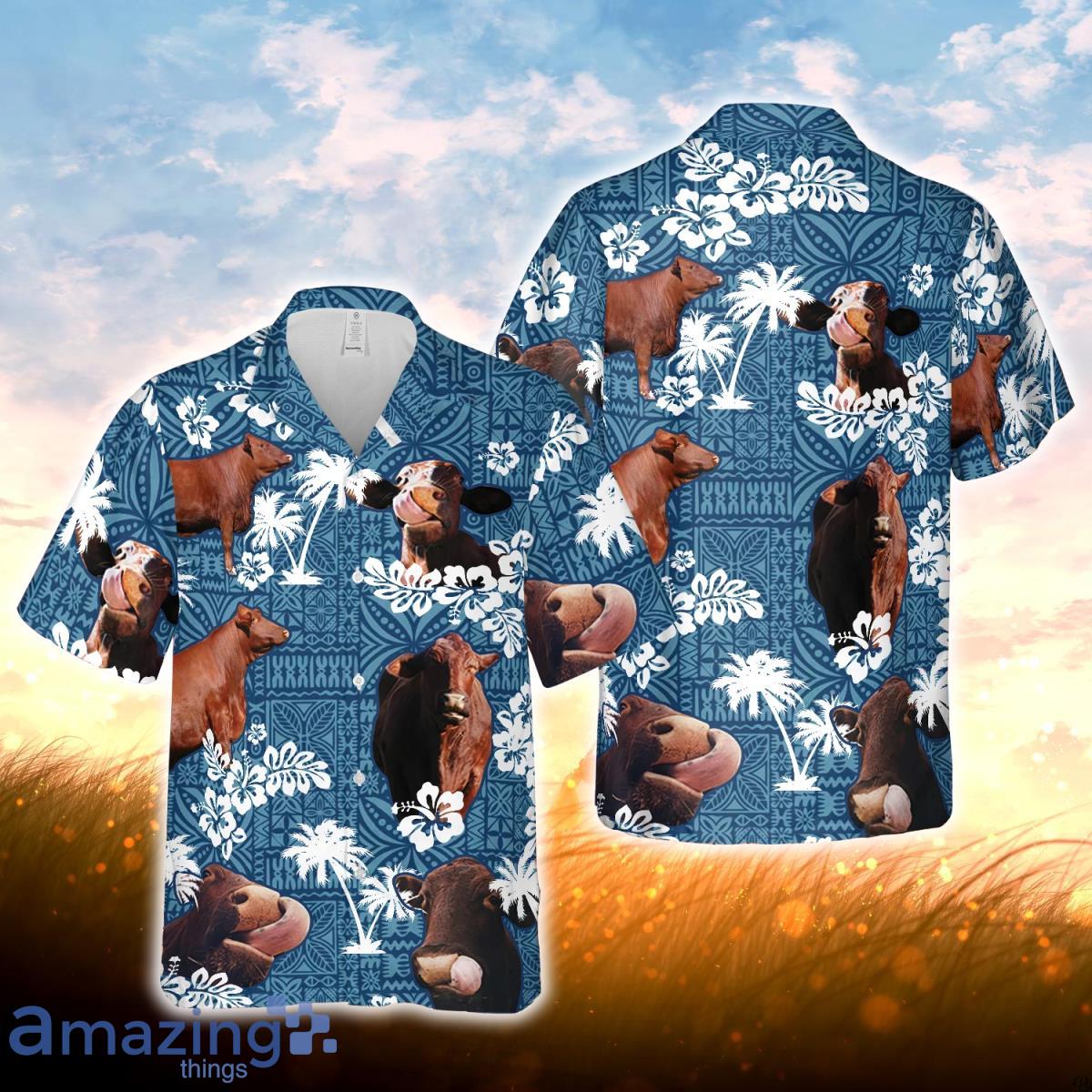 Santa Gertrudis Cattel Blue Tribal All Over Printed 3D Hawaiian Shirt For Men Women Product Photo 1