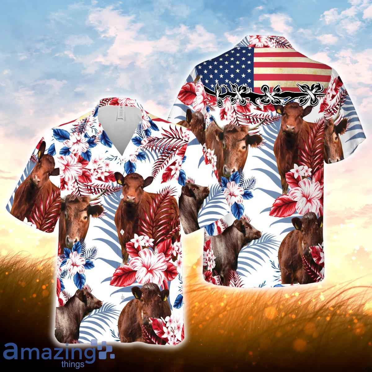 Shorthorn Cattle American Flag All Over Printed 3D Hawaiian Shirt For Men Women Product Photo 1