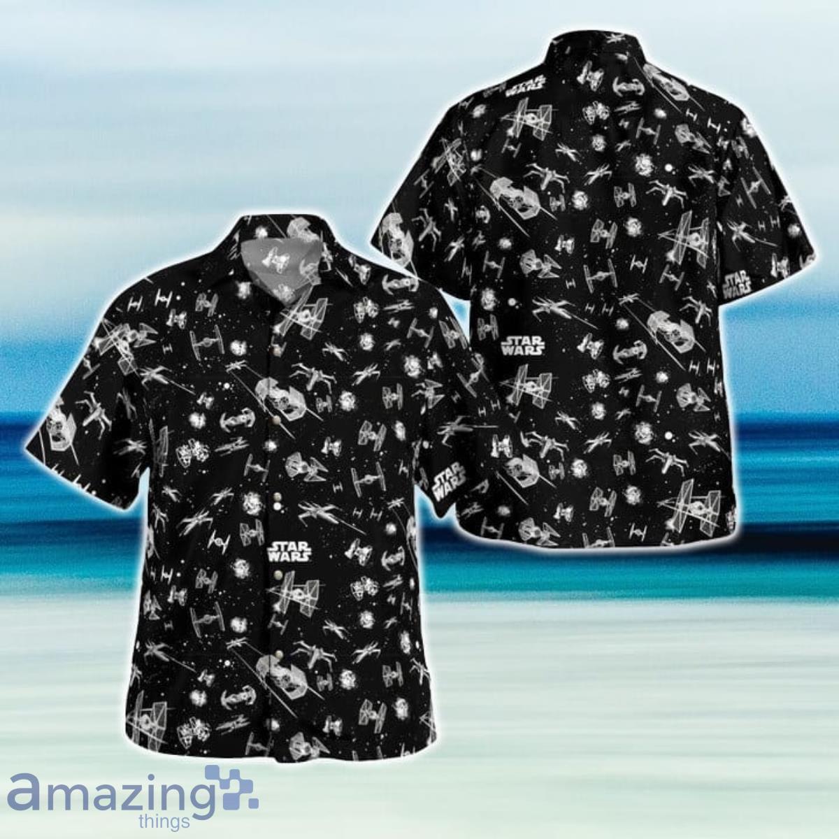 Star War SpaceShip Black Hawaiian Shirt And Short For Fans Product Photo 1