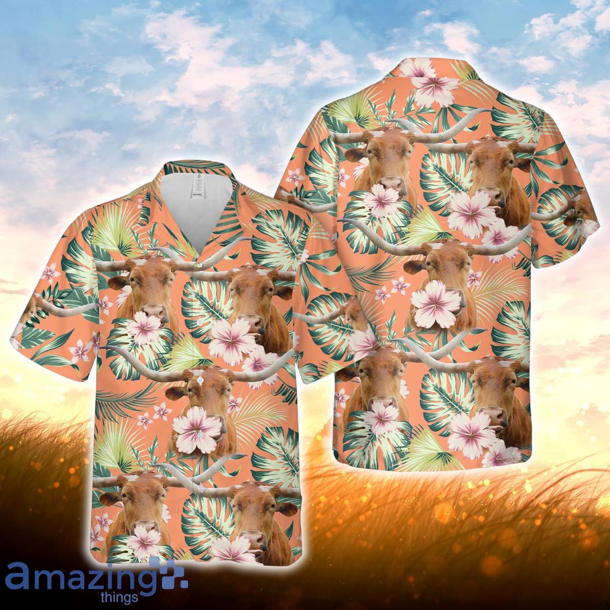 Texas Longhorn Summer Happiness Floral Farm 3D Hawaiian Shirt For Men Women Product Photo 1
