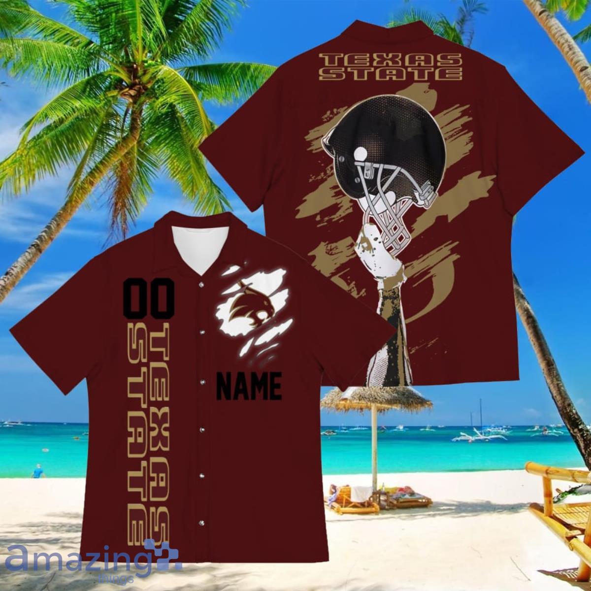 Texas State Bobcats Sports American Football Hawaiian Shirt Custom Name & Number Product Photo 1