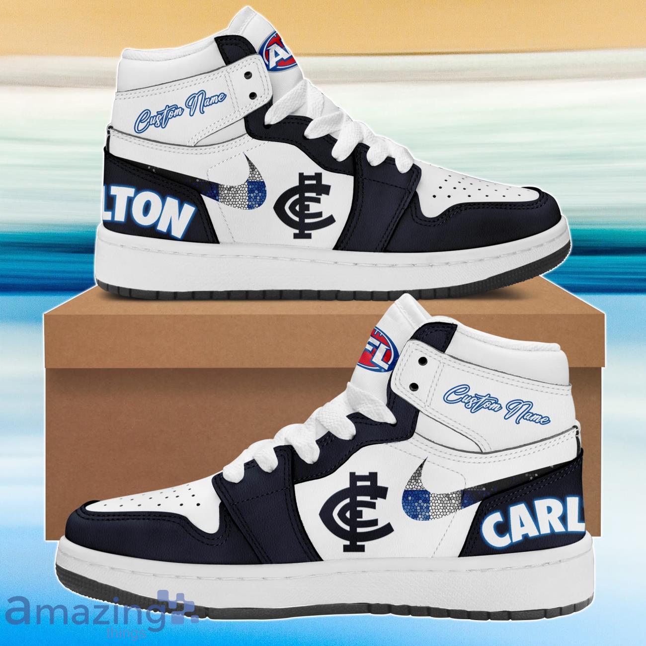 AFL Carlton Blues Air Jordan Hightop Custom Name Shoes Product Photo 1 AFL Carlton Blues Air Jordan Hightop Custom Name Shoes Product Photo 1
