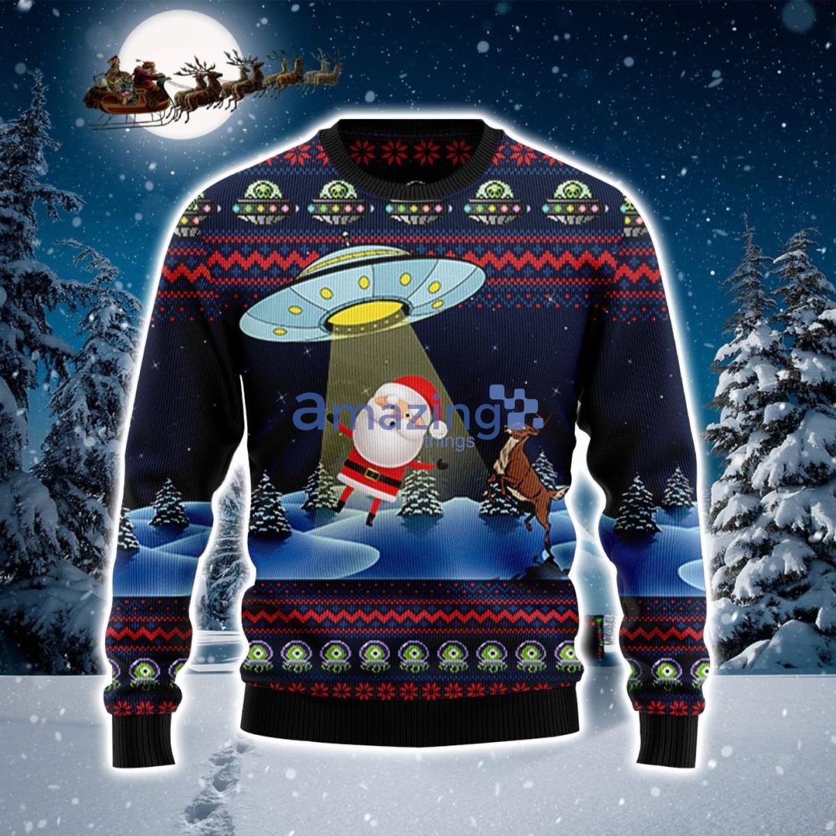 Alien And Santa Claus Ugly Christmas Sweater Product Photo 1 Alien And Santa Claus Ugly Christmas Sweater Product Photo 1