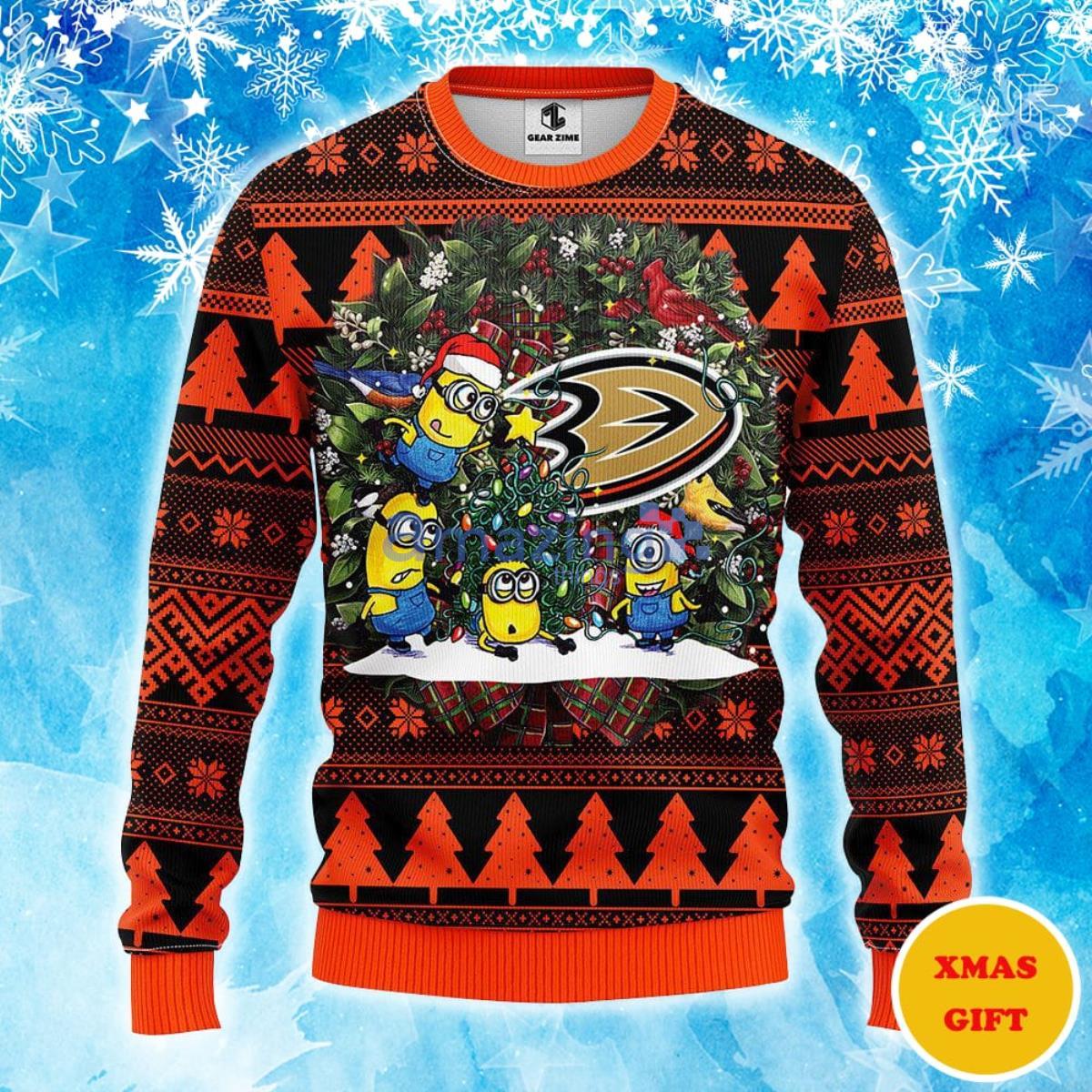 Anaheim Ducks Minion Christmas AOP Sweater Product Photo 1