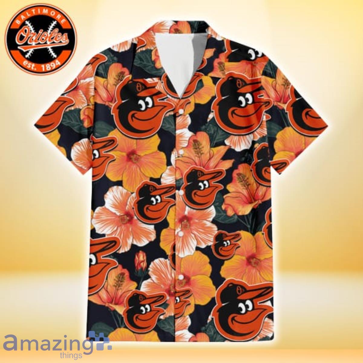 Baltimore Orioles Orange White Tropical Hibiscus Green Leaf 3D Hawaiian  Shirt