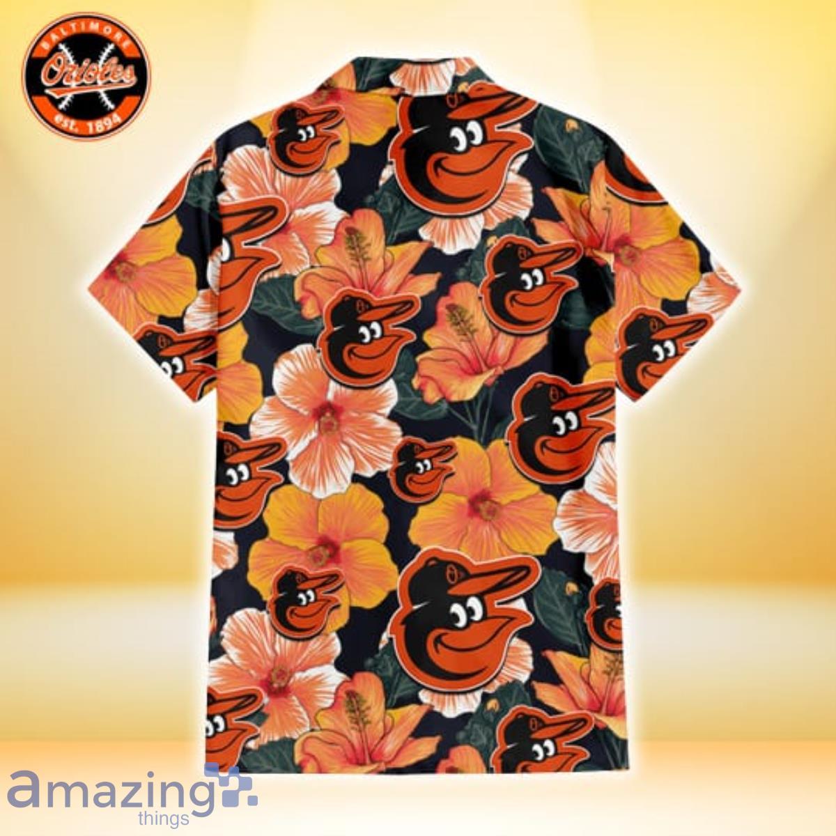 Baltimore Orioles Orange White Tropical Hibiscus Green Leaf 3D Hawaiian  Shirt