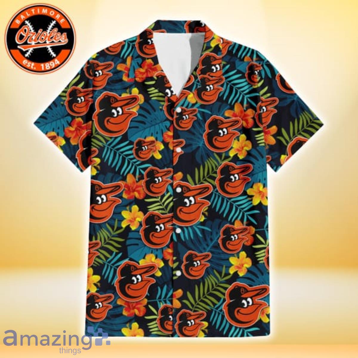 Baltimore Orioles Orange Yellow Green Leaf Black Background 3D Hawaiian Shirt image Baltimore Orioles Orange Yellow Green Leaf Black Background 3D Hawaiian Shirt Product Photo 2