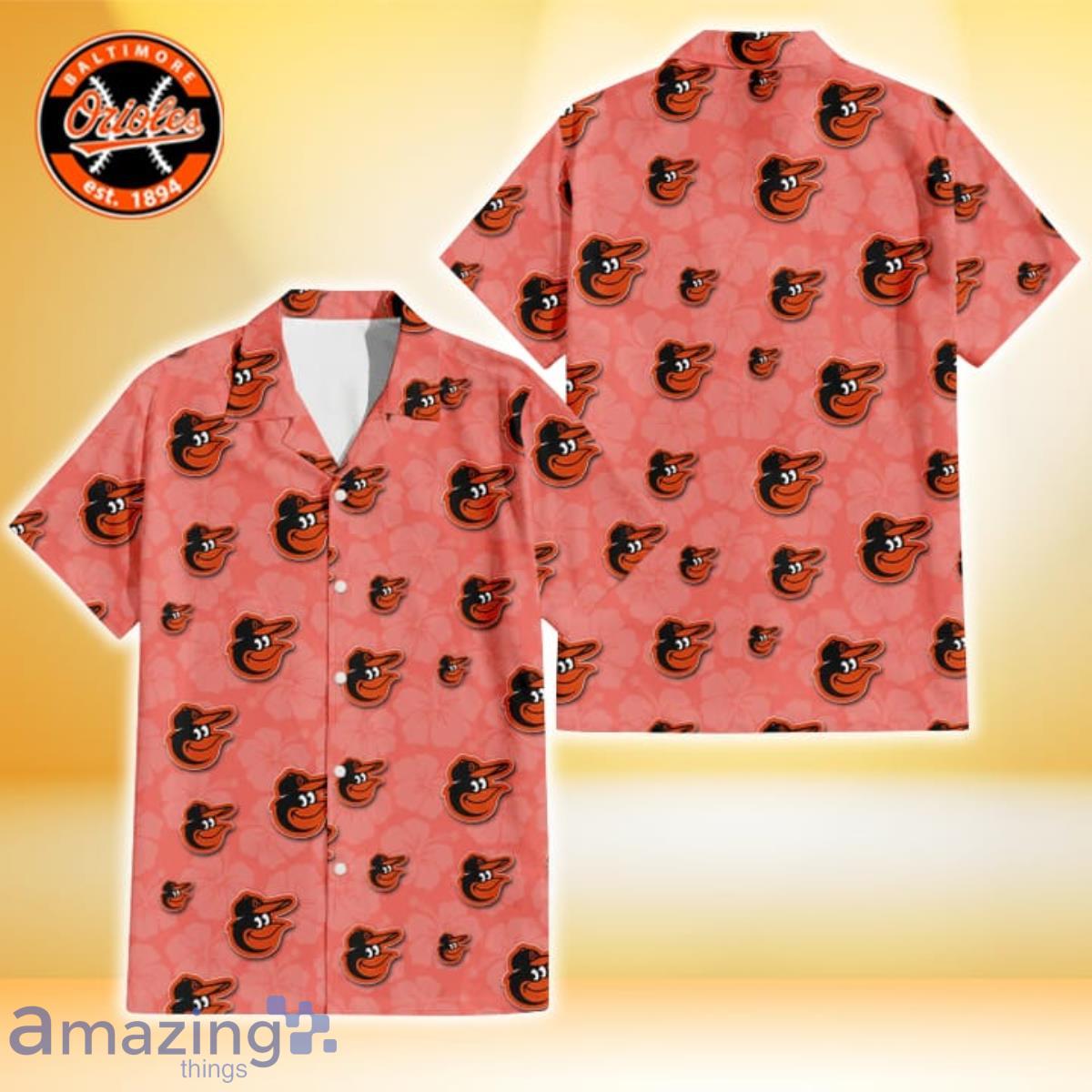 Baltimore Orioles Peach Puff Hibiscus Tomato Orange Background 3D Hawaiian Shirt Product Photo 1