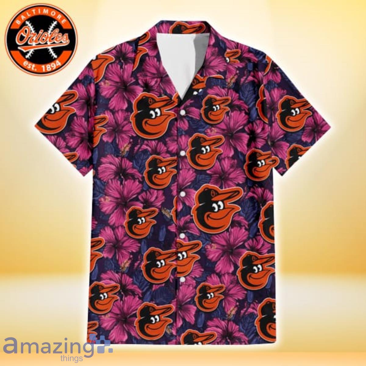 Baltimore Orioles Violet Red Blue Leaf Black Background 3D Hawaiian Shirt image Baltimore Orioles Violet Red Blue Leaf Black Background 3D Hawaiian Shirt Product Photo 2