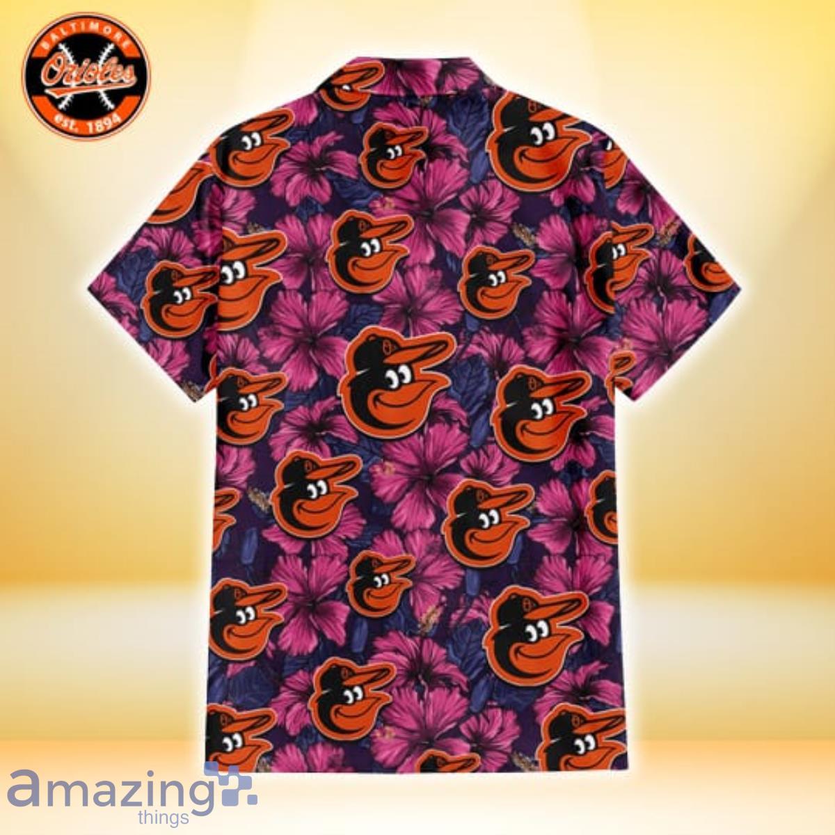 Baltimore Orioles Violet Red Blue Leaf Black Background 3D Hawaiian Shirt image Baltimore Orioles Violet Red Blue Leaf Black Background 3D Hawaiian Shirt Product Photo 3