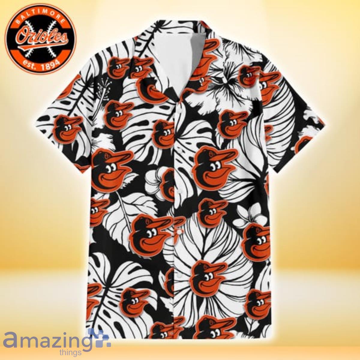 Baltimore Orioles White Porcelain Flower Pink Hibiscus White Background 3D  Hawaiian Shirt - Teeclover