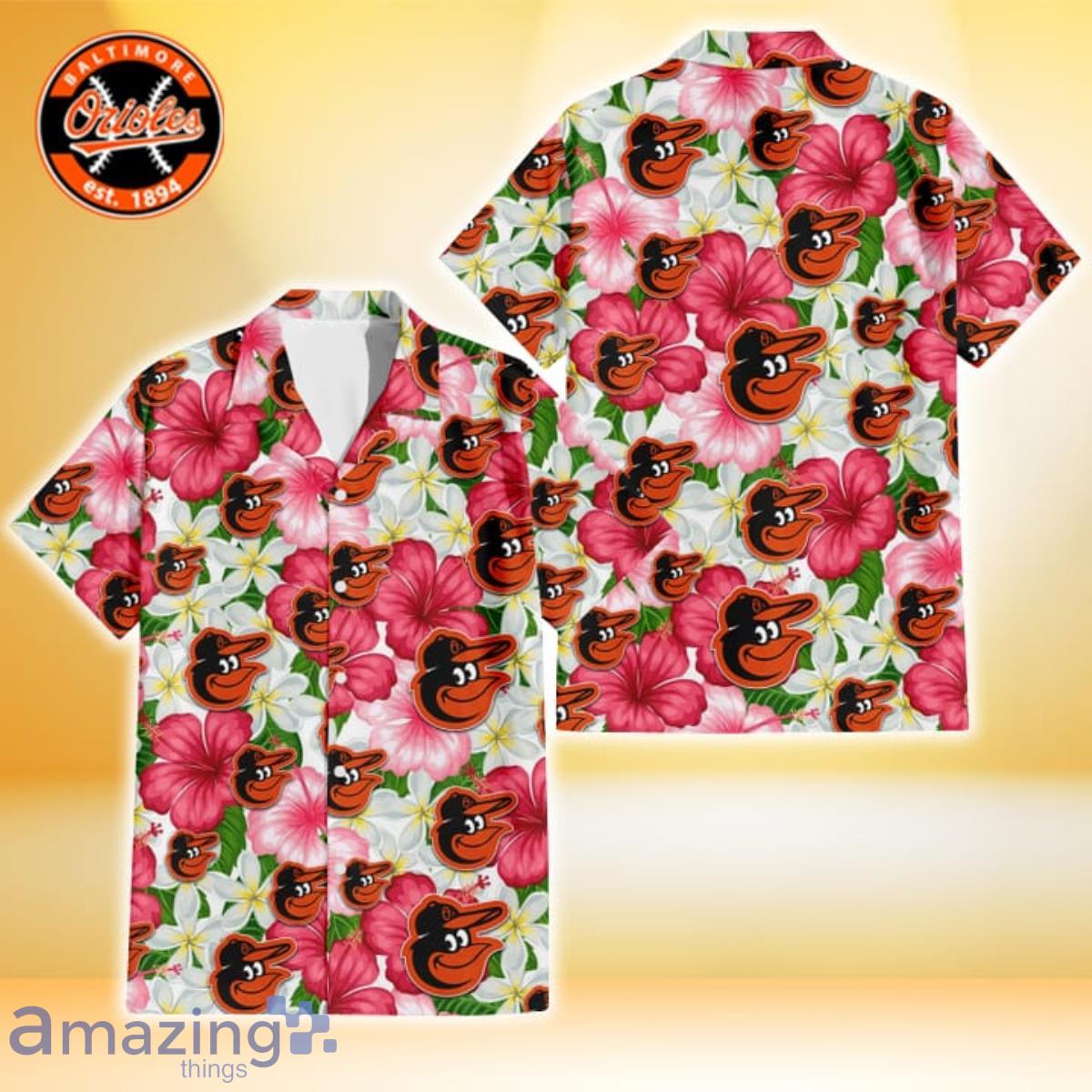 Baltimore Orioles Pink Yellow White Hibiscus Pattern Tropical Hawaiian Shirt  - Freedomdesign