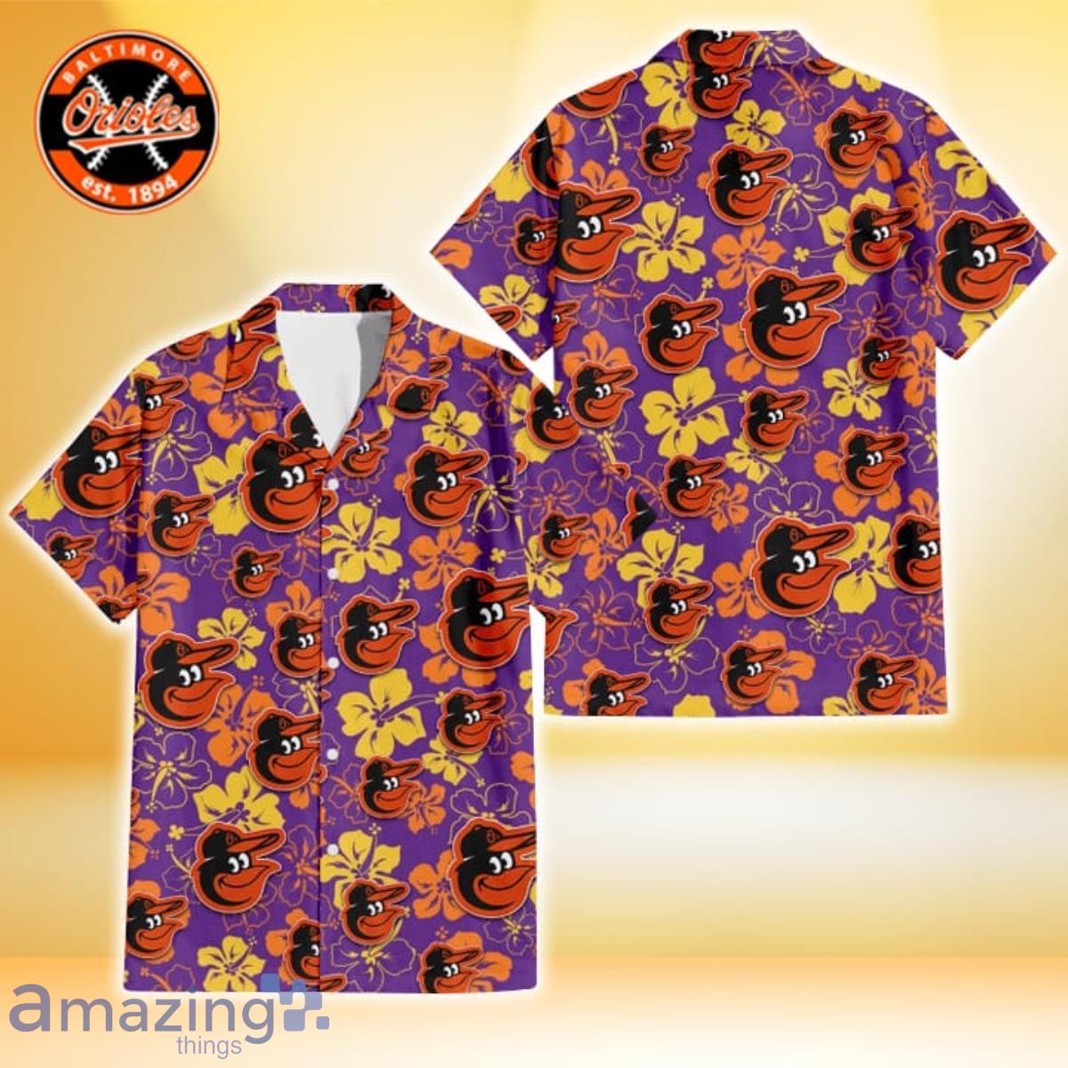 Baltimore Orioles White Purple Hibiscus Pink Hummingbird Pink Background 3D  Hawaiian Shirt