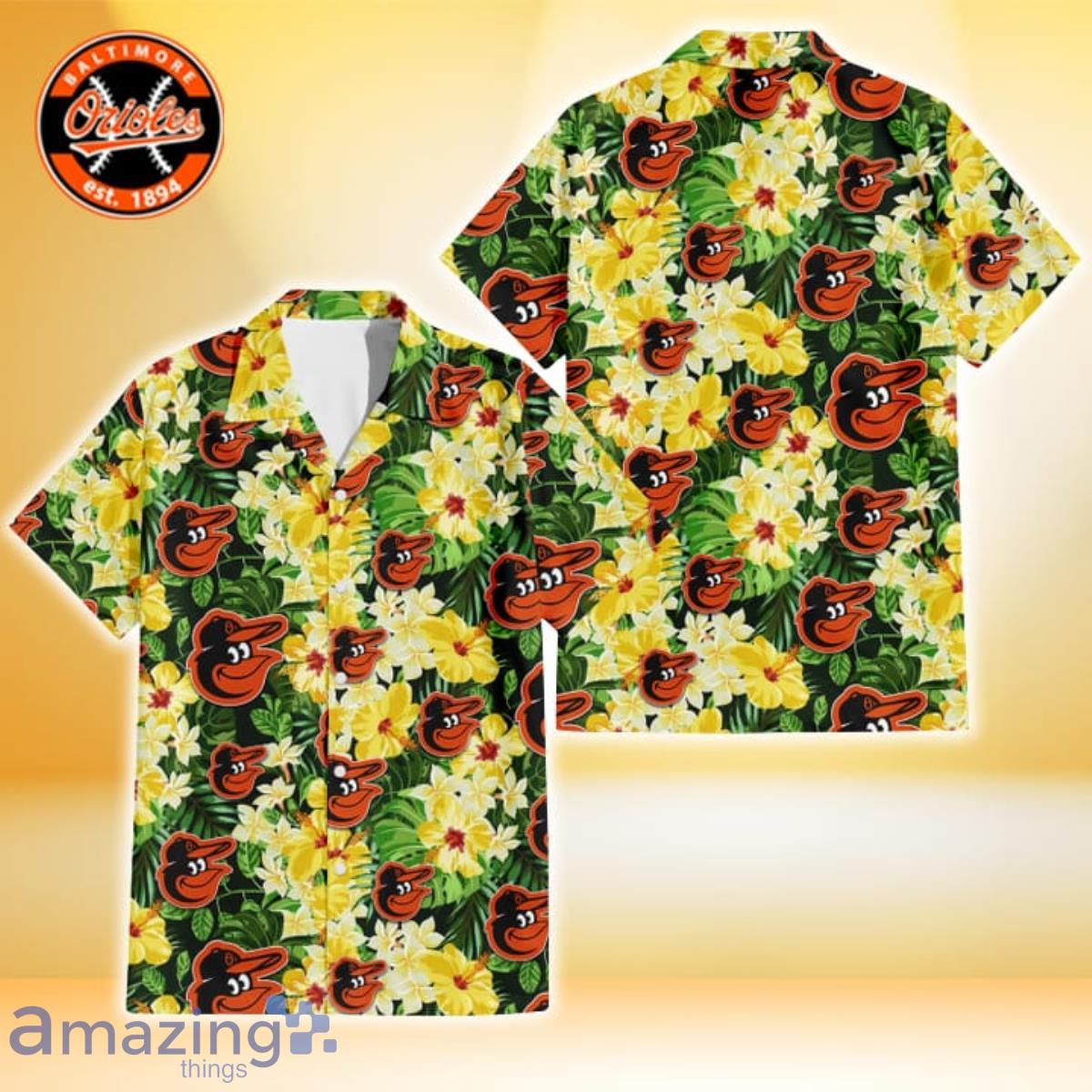 Baltimore Orioles Pink Yellow Orange Hibiscus Big Tropical Leaf