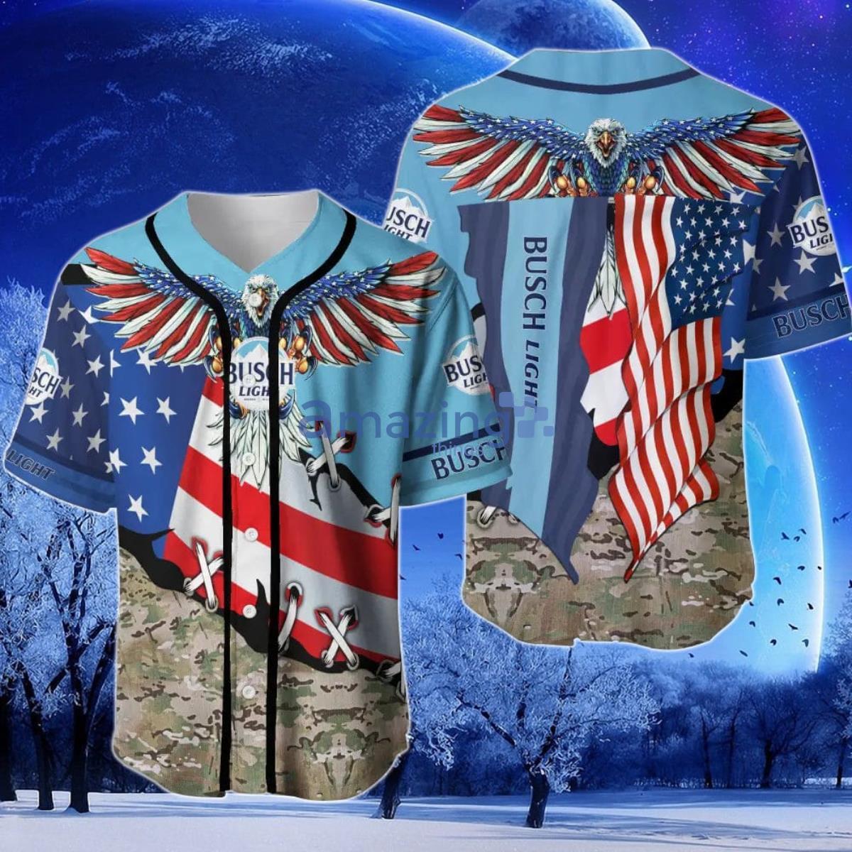 Busch Light Beer Eage USA Flag Baseball Jersey Product Photo 1