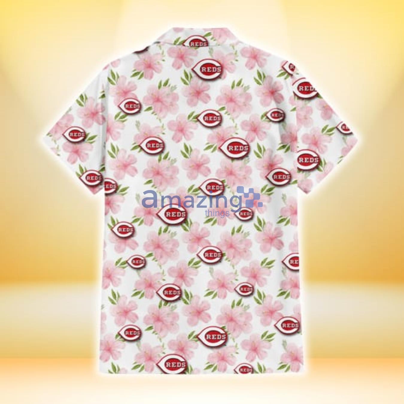 Cincinnati Reds Light Pink Hibiscus White Background 3D Hawaiian Shirt Gift For Fans image Cincinnati Reds Light Pink Hibiscus White Background 3D Hawaiian Shirt Gift For Fans Product Photo 3