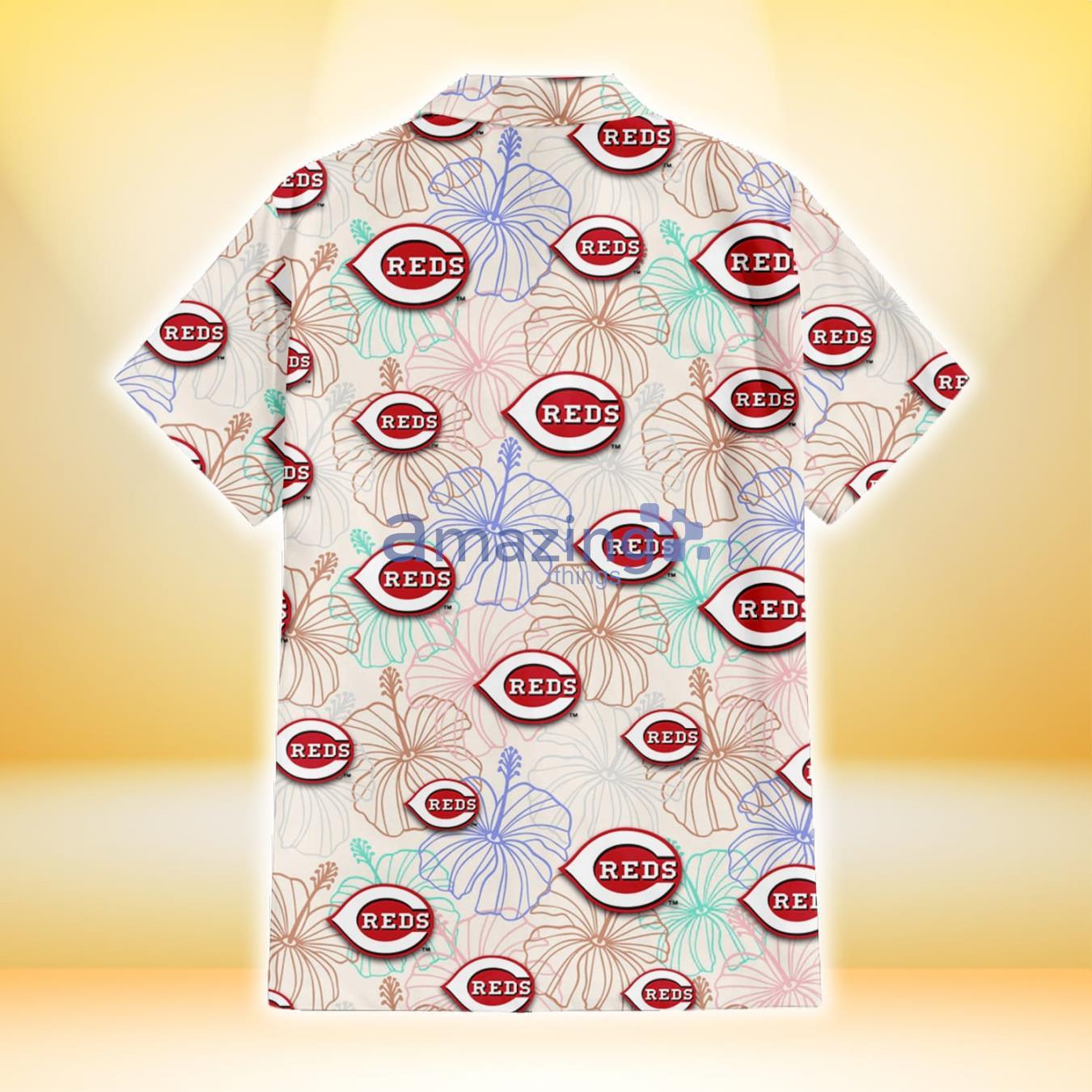 Cincinnati Reds Sketch Pastel Hibiscus Beige Background 3D Hawaiian Shirt Gift For Fans image Cincinnati Reds Sketch Pastel Hibiscus Beige Background 3D Hawaiian Shirt Gift For Fans Product Photo 3