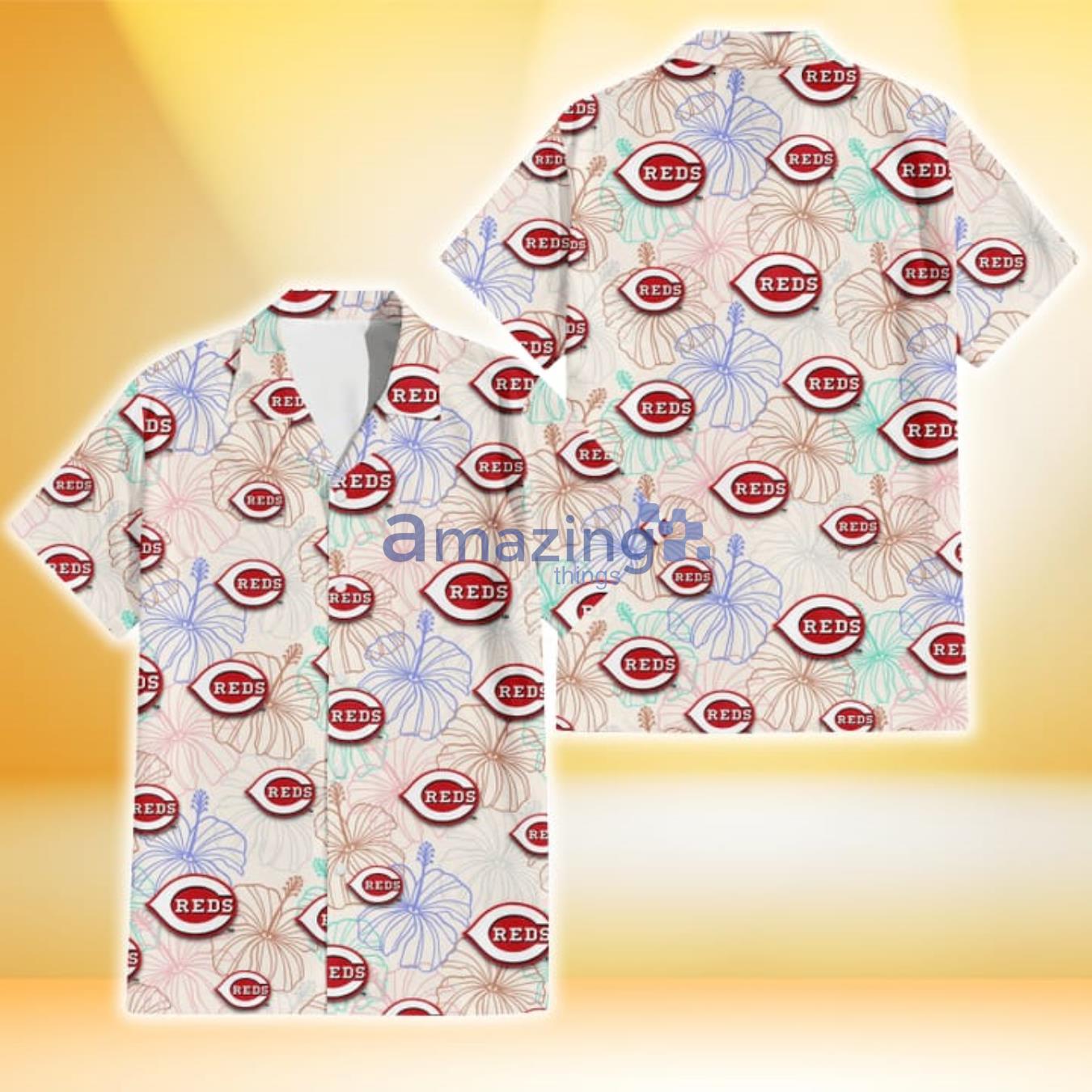 Cincinnati Reds Sketch Pastel Hibiscus Beige Background 3D Hawaiian Shirt Gift For Fans Product Photo 1 Cincinnati Reds Sketch Pastel Hibiscus Beige Background 3D Hawaiian Shirt Gift For Fans Product Photo 1