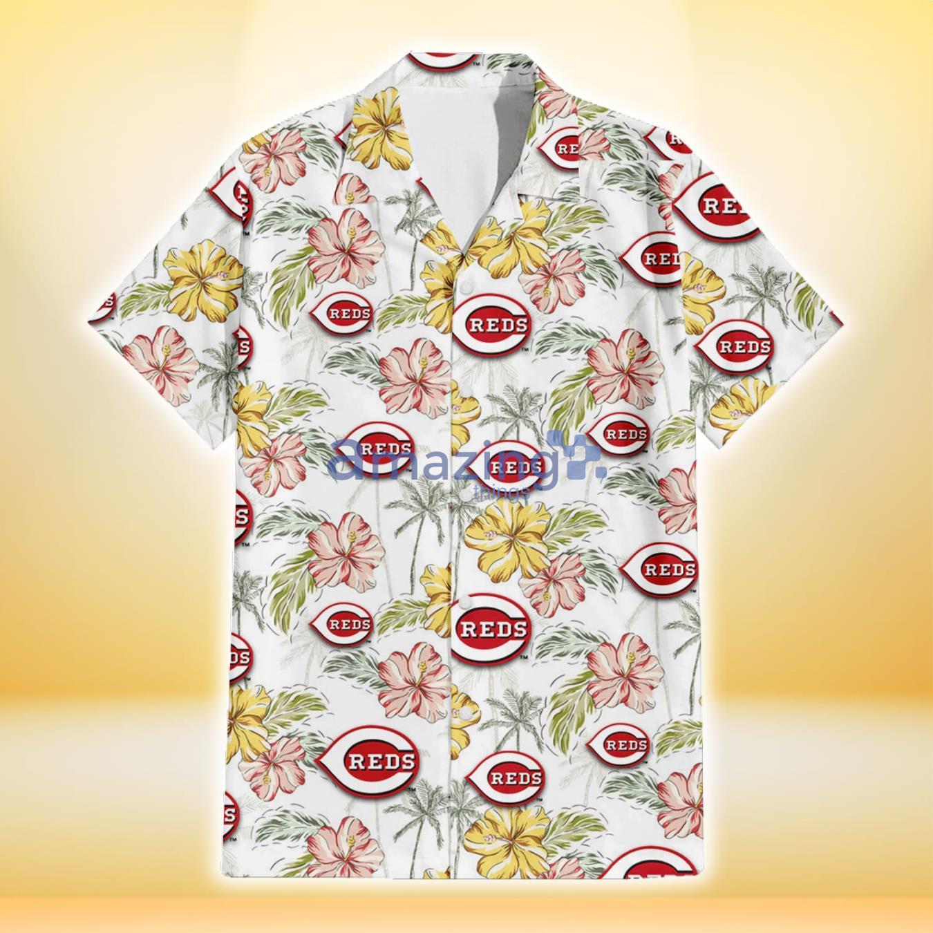 Cincinnati Reds Sketch Red Yellow Coconut Tree White Background 3D Hawaiian Shirt Gift For Fans image Cincinnati Reds Sketch Red Yellow Coconut Tree White Background 3D Hawaiian Shirt Gift For Fans Product Photo 2
